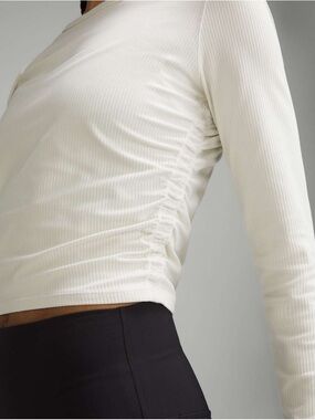 Lululemon All It Takes Ribbed Nulu Long Sleeve Ruched Side Shirt in Bone